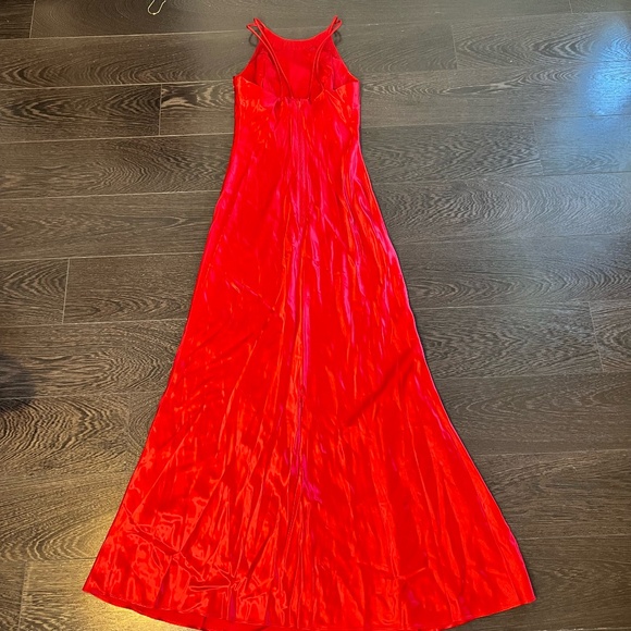 Red Silky Satin Long Evening Dress Black Tie Gown With Embroidery - Picture 3 of 5